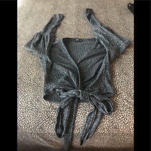 Charcoal gray wrap top